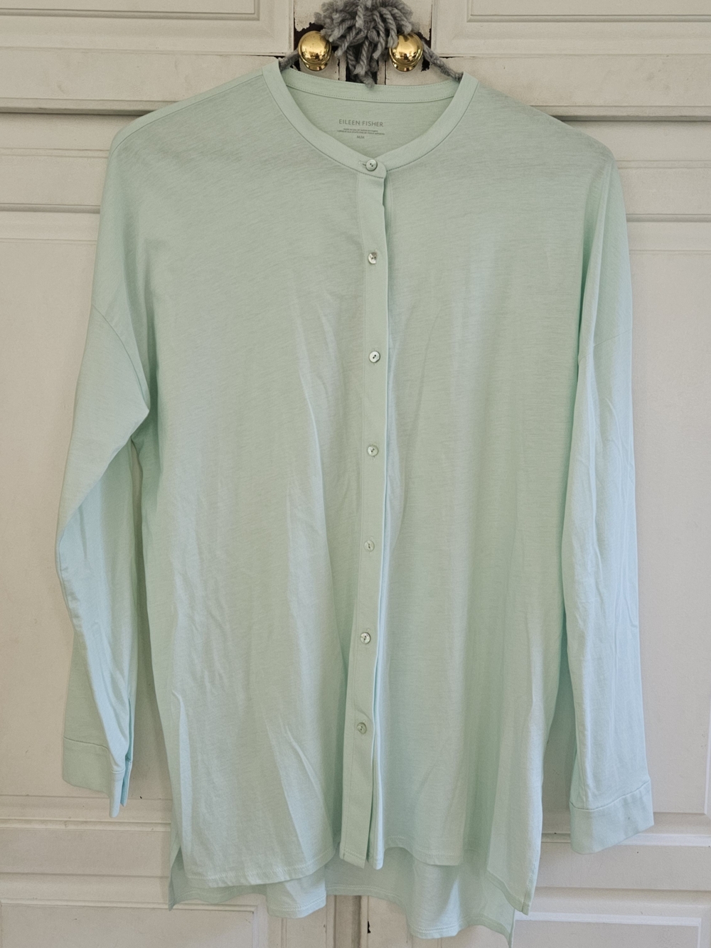 Eileen Fisher Pale Mint Button-Up Long Sleeve Tshirt Top M
